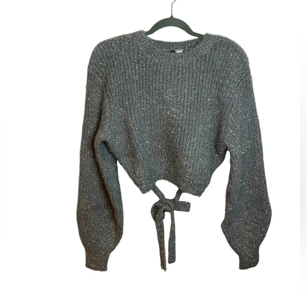 NWT H&M Divided Silver Metallic Tie Back Sweater
